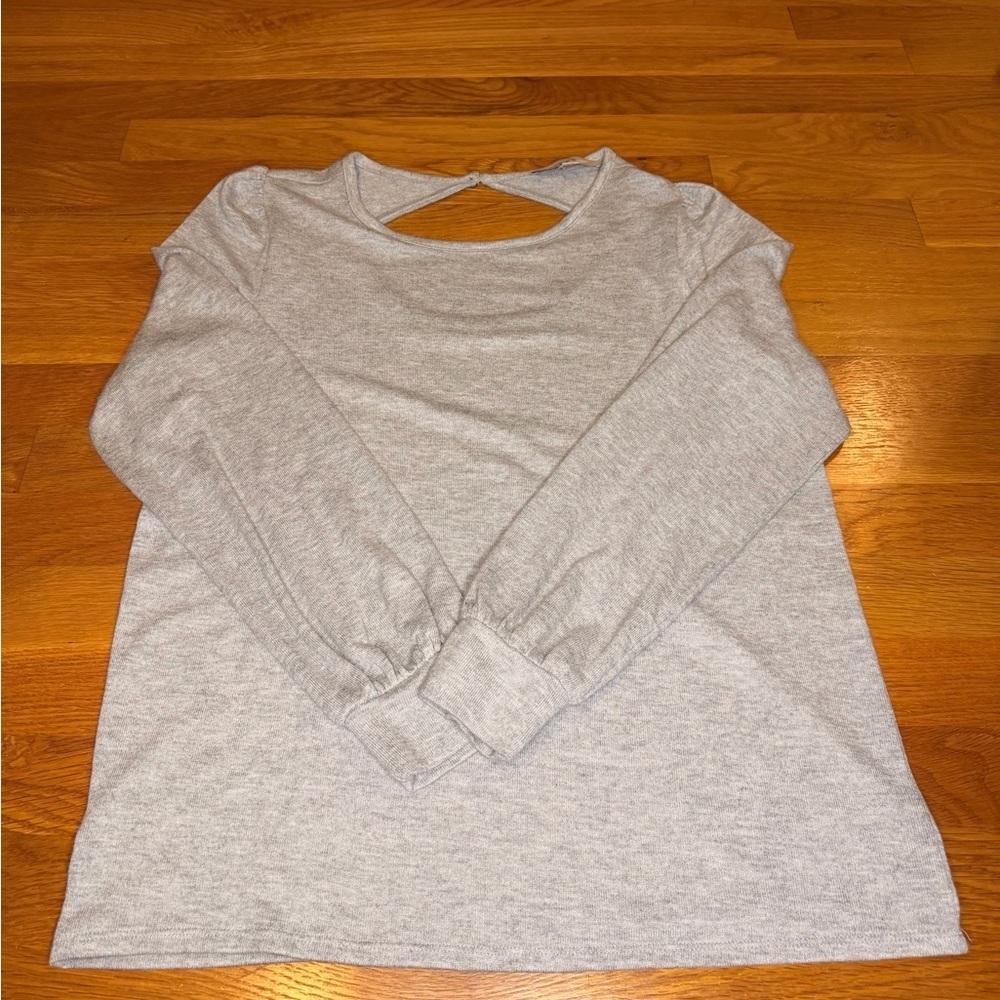LOFT Heather Gray Back Cutout Long Sleeve Top Size M